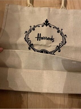 Harrods Natural Canvas Tote with Black Emblem